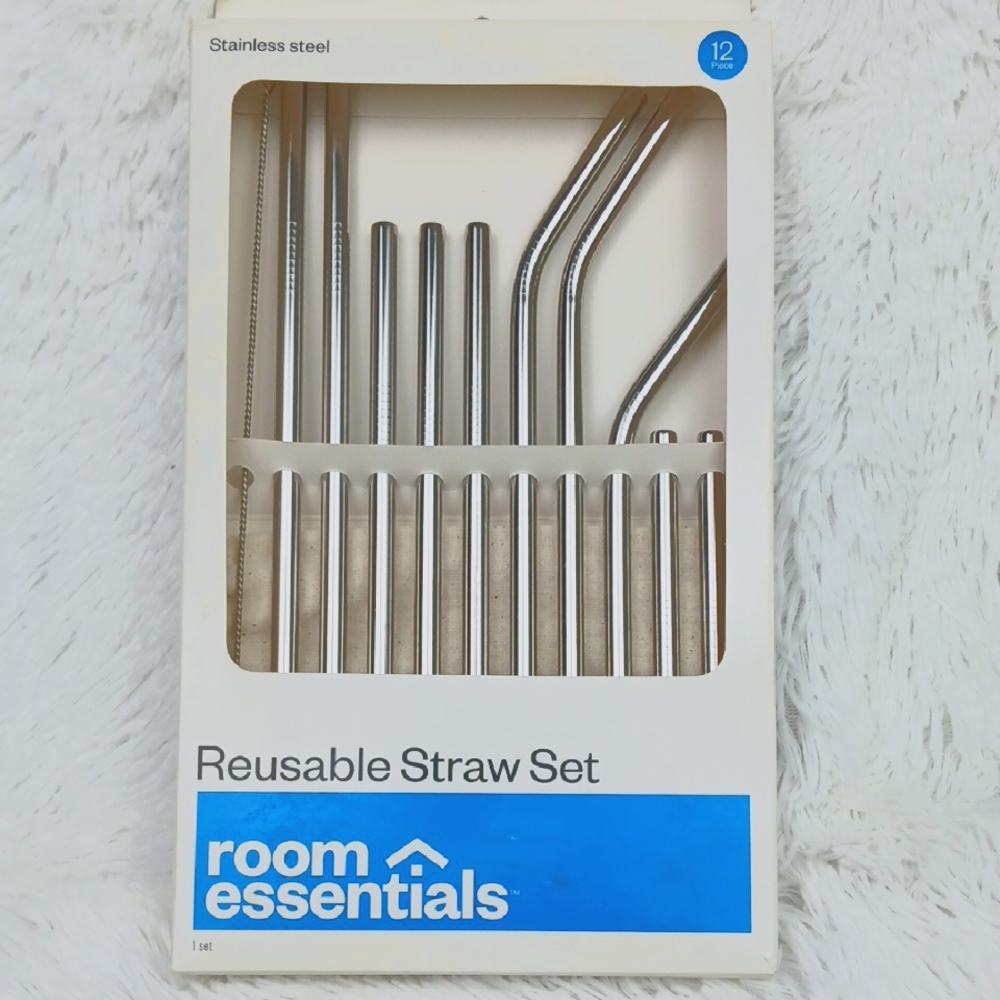 Room Essentials 12 Piece Stainless Steel Straw Collection